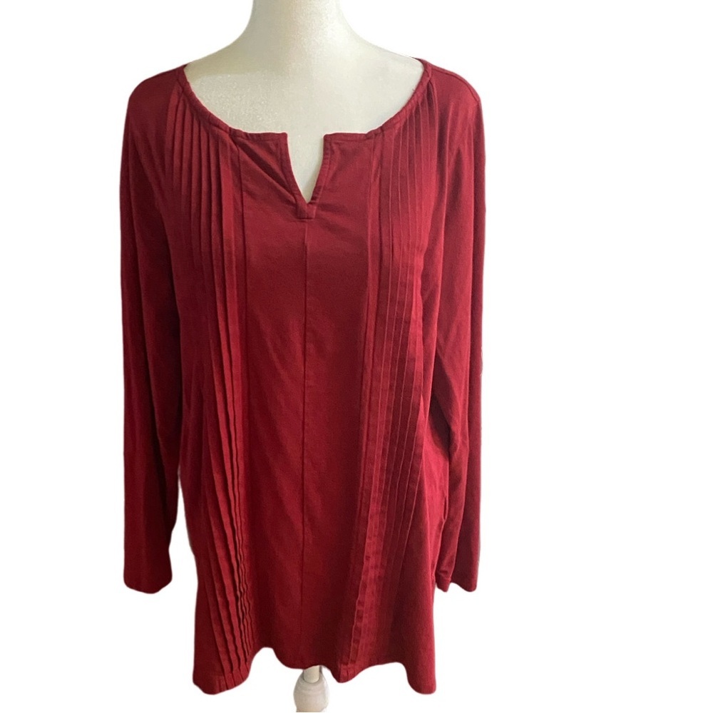 Lands' End Deep Red Women's Tunic. Size 14/16. (L). V-Neck.